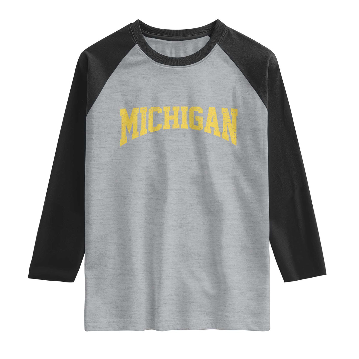 Michigan Fan Raglan Shirt Yellow Bold Sport State Letters Game Day TS11 Heather Gray Black Print Your Wear