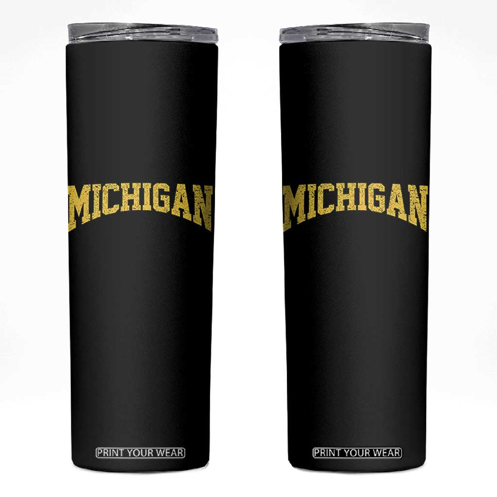 Michigan Fan Skinny Tumbler Yellow Bold Sport State Letters Game Day TS11 Black Print Your Wear