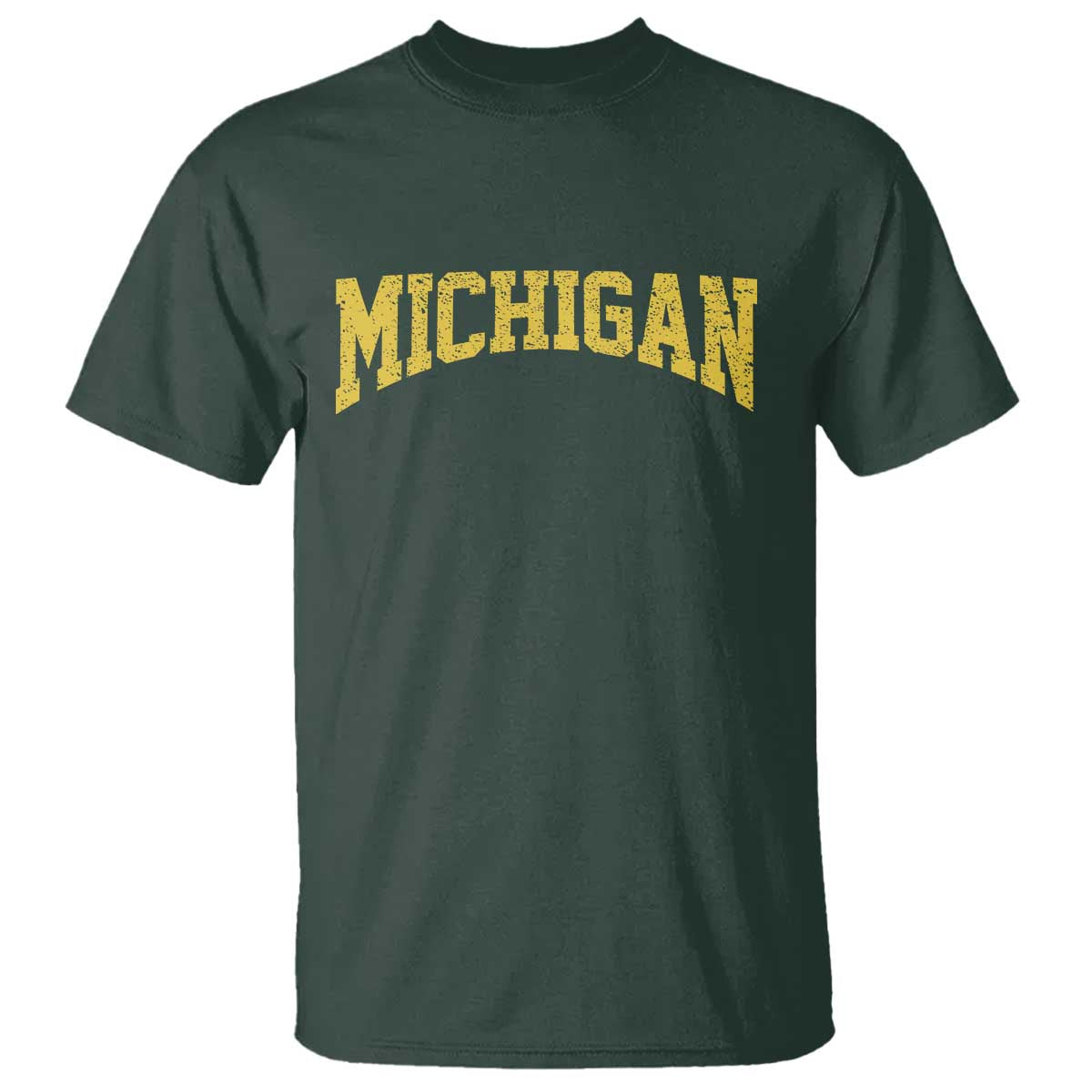 Michigan Fan T Shirt Yellow Bold Sport State Letters Game Day TS11 Dark Forest Green Print Your Wear