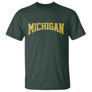 Michigan Fan T Shirt Yellow Bold Sport State Letters Game Day TS11 Dark Forest Green Print Your Wear