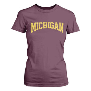 Michigan Fan T Shirt For Women Yellow Bold Sport State Letters Game Day TS11 Maroon Print Your Wear