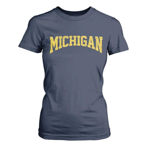 Michigan Fan T Shirt For Women Yellow Bold Sport State Letters Game Day TS11 Navy Print Your Wear