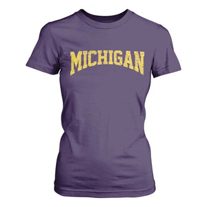 Michigan Fan T Shirt For Women Yellow Bold Sport State Letters Game Day TS11 Purple Print Your Wear