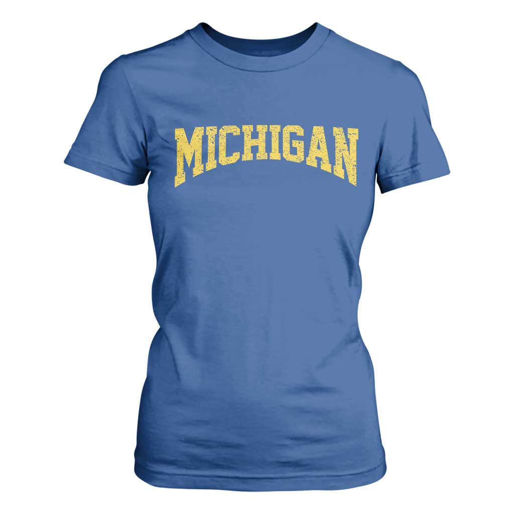 Michigan Fan T Shirt For Women Yellow Bold Sport State Letters Game Day TS11 Royal Blue Print Your Wear