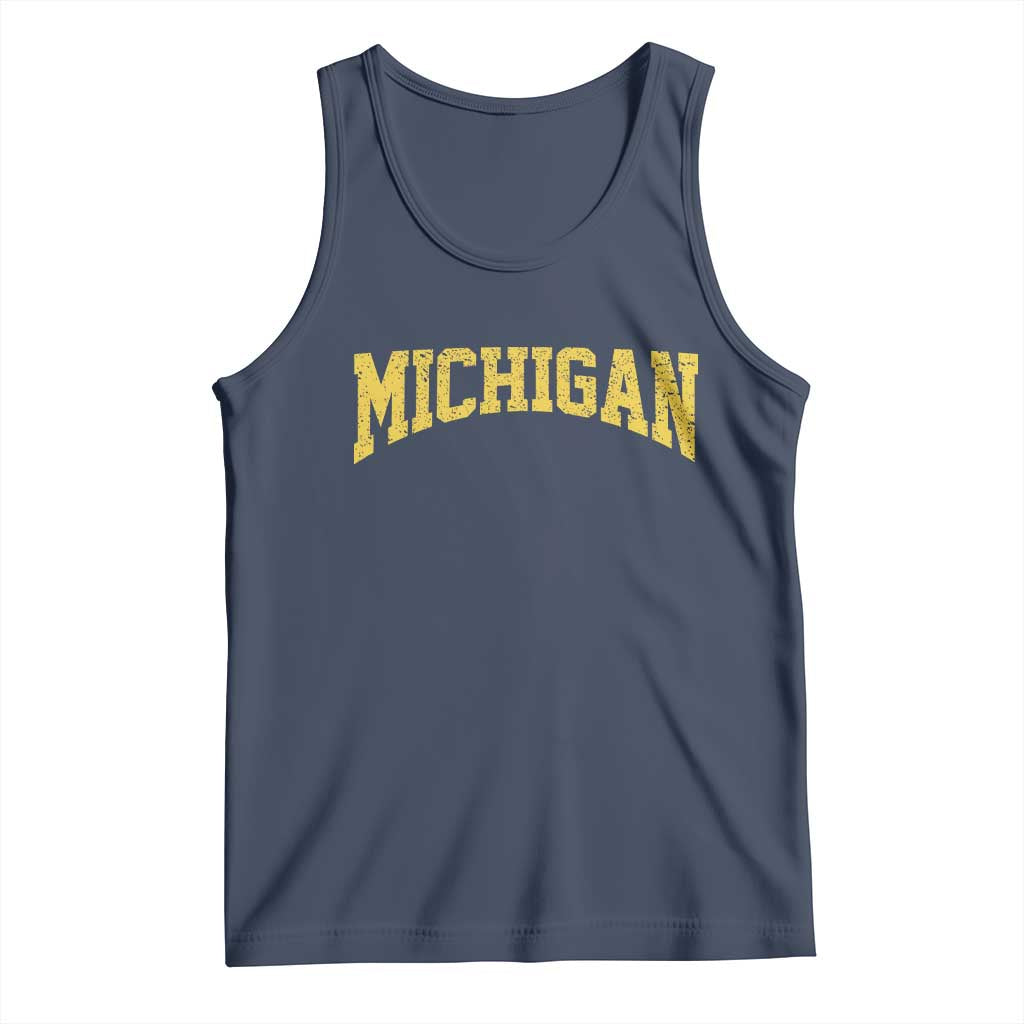 Michigan Fan Tank Top Yellow Bold Sport State Letters Game Day TS11 Navy Print Your Wear