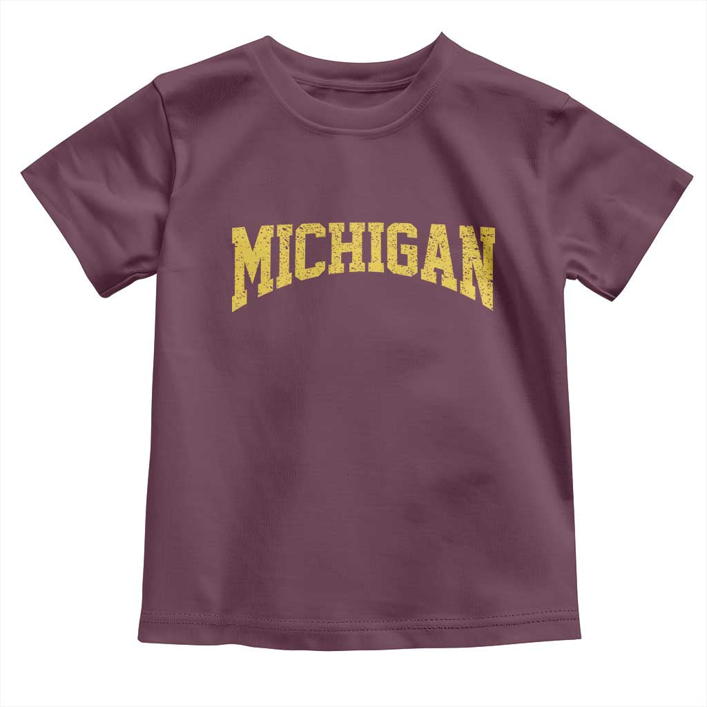 Michigan Fan Toddler T Shirt Yellow Bold Sport State Letters Game Day TS11 Maroon Print Your Wear