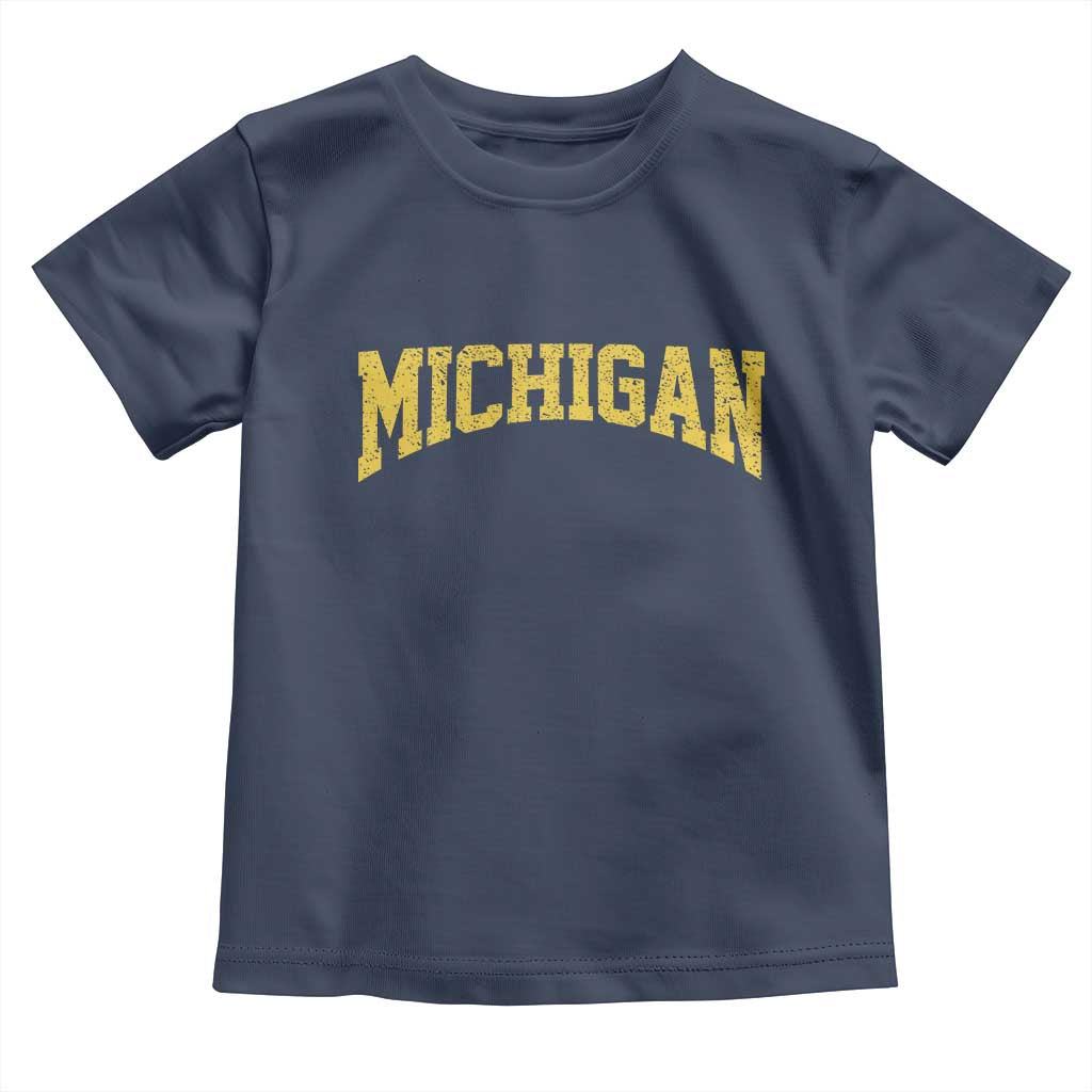 Michigan Fan Toddler T Shirt Yellow Bold Sport State Letters Game Day TS11 Navy Print Your Wear