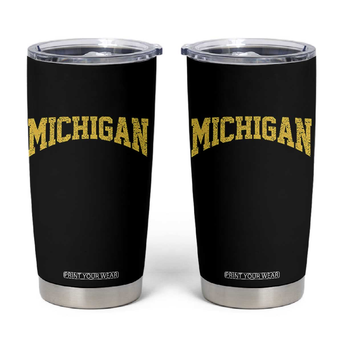 Michigan Fan Tumbler Cup Yellow Bold Sport State Letters Game Day TS11 Black Print Your Wear