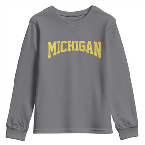 Michigan Fan Youth Sweatshirt Yellow Bold Sport State Letters Game Day TS11 Charcoal Print Your Wear