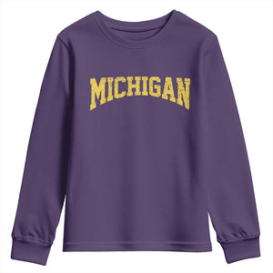 Michigan Fan Youth Sweatshirt Yellow Bold Sport State Letters Game Day TS11 Purple Print Your Wear