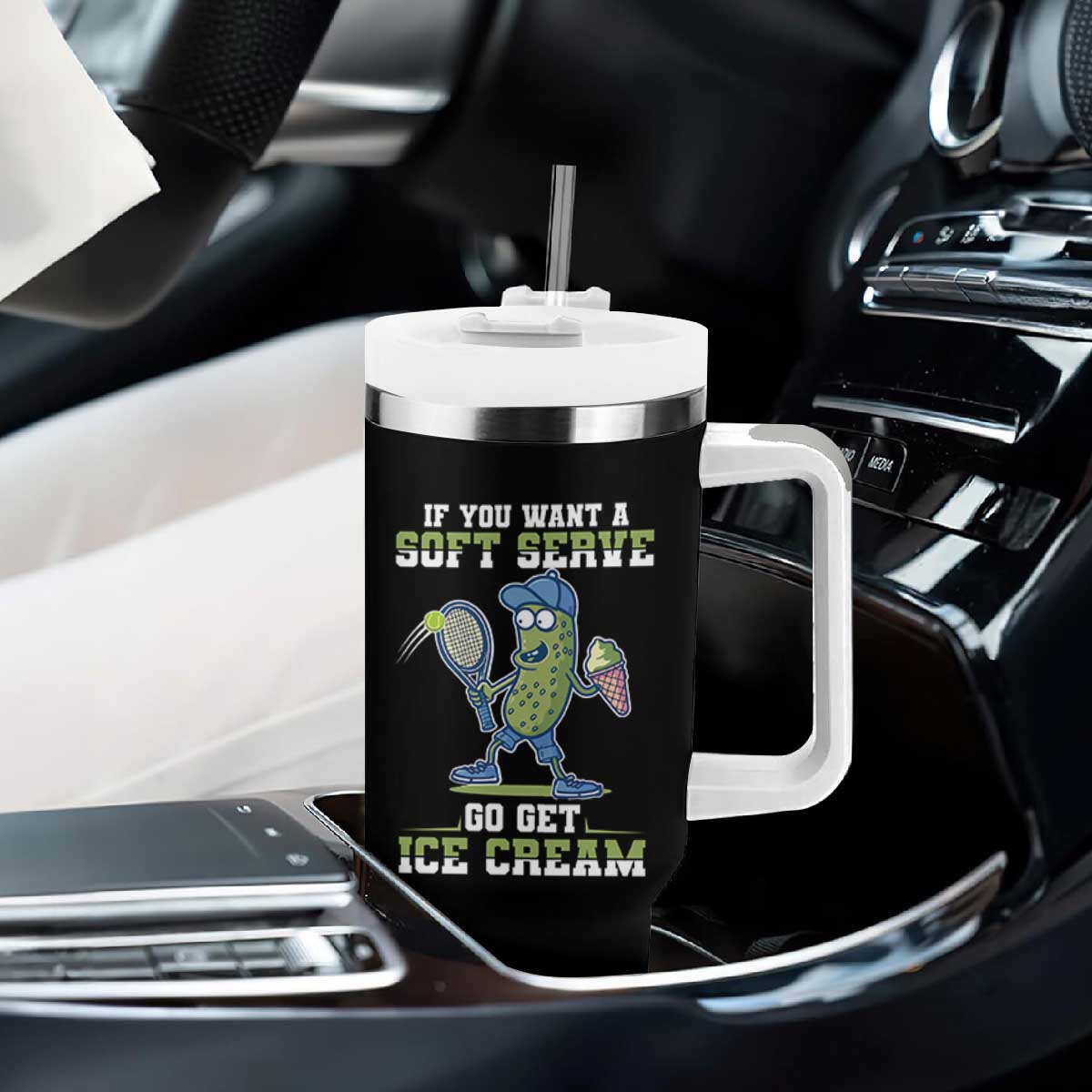 Funny Pickeball Tumbler With Handle If You Want A Soft Serve Go Get Ice Cream Paddle TS11 Print Your Wear