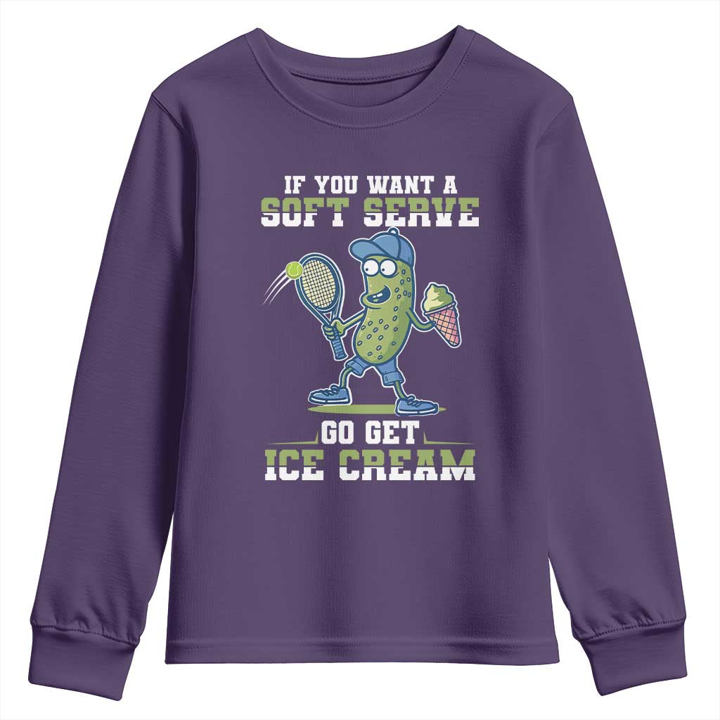 Funny Pickeball Youth Sweatshirt If You Want A Soft Serve Go Get Ice Cream Paddle TS11 Purple Print Your Wear