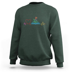 Floral Book Sweatshirt Literature Heart For Books Lover TS11 Dark Forest Green Print Your Wear