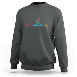 Floral Book Sweatshirt Literature Heart For Books Lover TS11 Dark Heather Print Your Wear