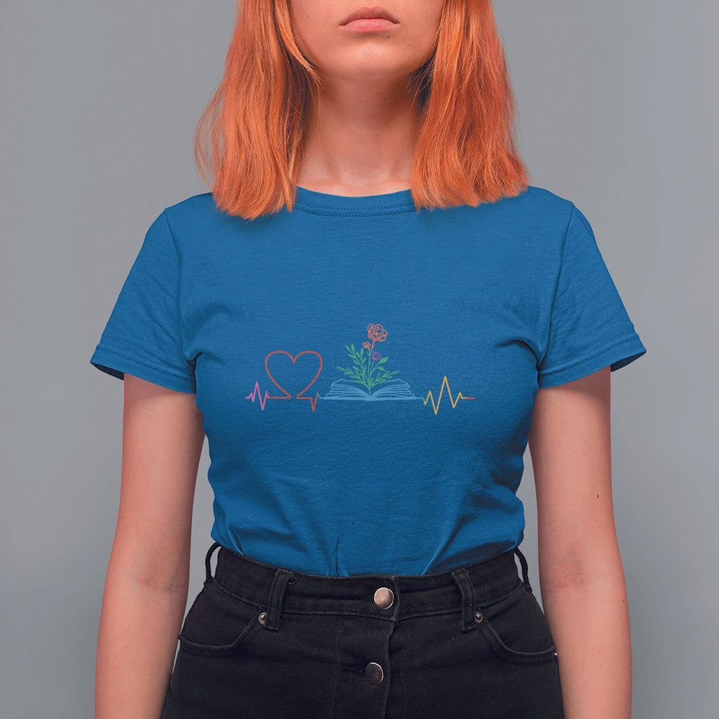 Floral Book T Shirt For Women Literature Heart For Books Lover TS11 Royal Blue Print Your Wear