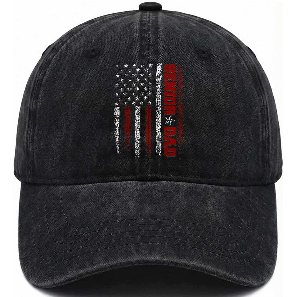 Senior Dad Washed Cotton Baseball Cap Graduate Proud Dad Class of 2025 Vintage American Flag TS11 Print Your Wear