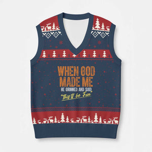 Funny When God Made Me He Grinned And Said This'll Be Fun V-Neck Knit Sweater Vest TS11 Navy Red Print Your Wear