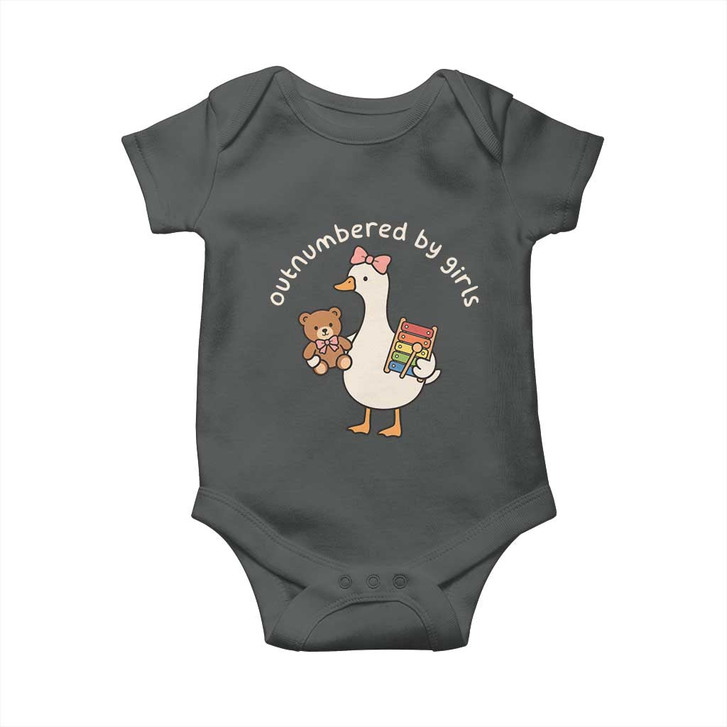 Outnumbered By Girls Baby Onesie Funny Girl Dad Goose TS11 Dark Heather Print Your Wear
