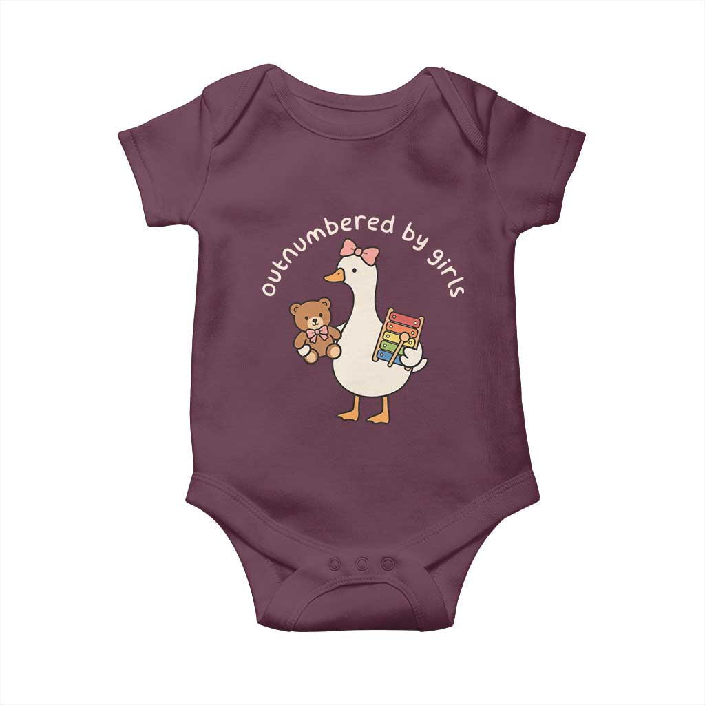 Outnumbered By Girls Baby Onesie Funny Girl Dad Goose TS11 Maroon Print Your Wear