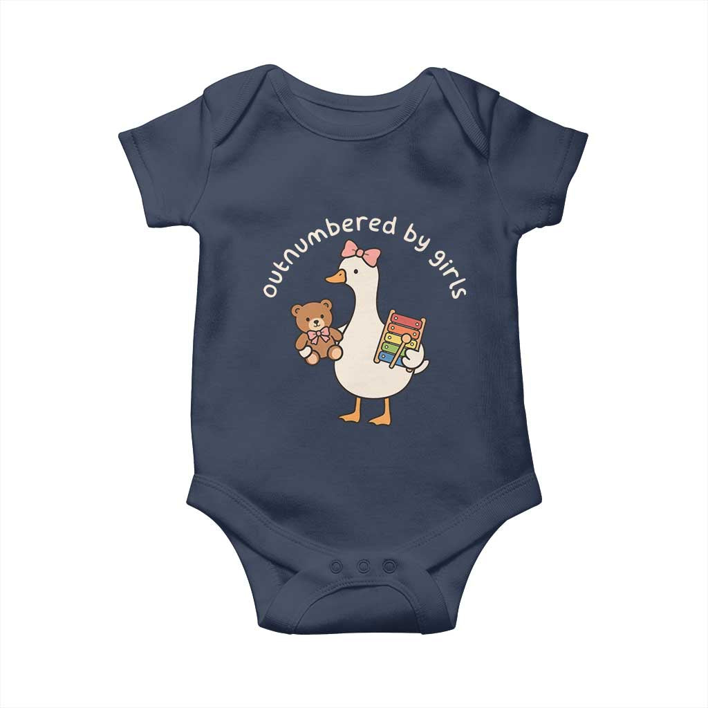 Outnumbered By Girls Baby Onesie Funny Girl Dad Goose TS11 Navy Print Your Wear