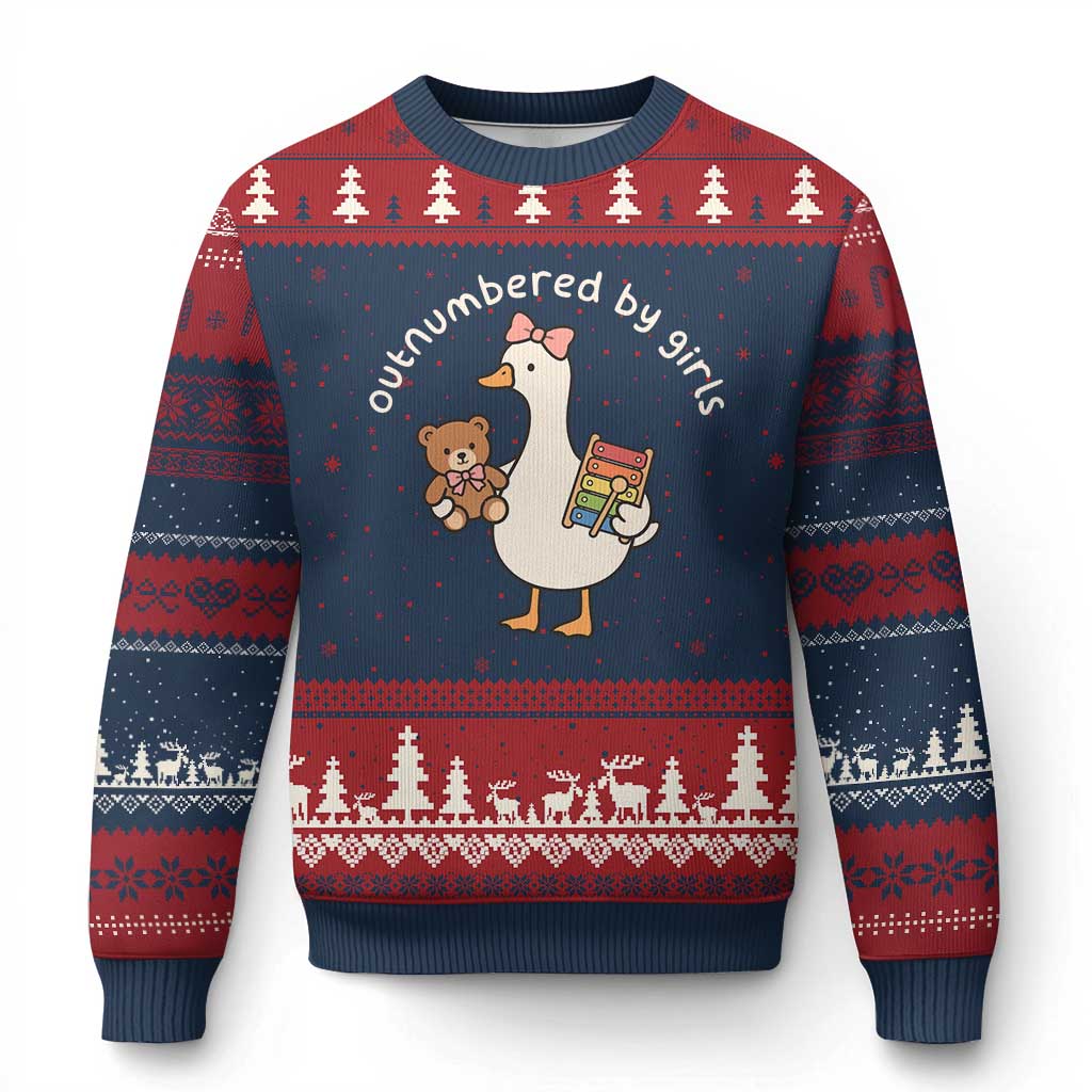 Outnumbered By Girls Ugly Christmas Sweater Funny Girl Dad Goose TS11 Navy Red Print Your Wear