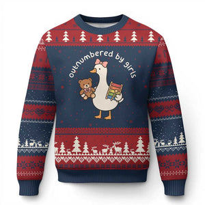 Outnumbered By Girls Ugly Christmas Sweater Funny Girl Dad Goose TS11 Navy Red Print Your Wear