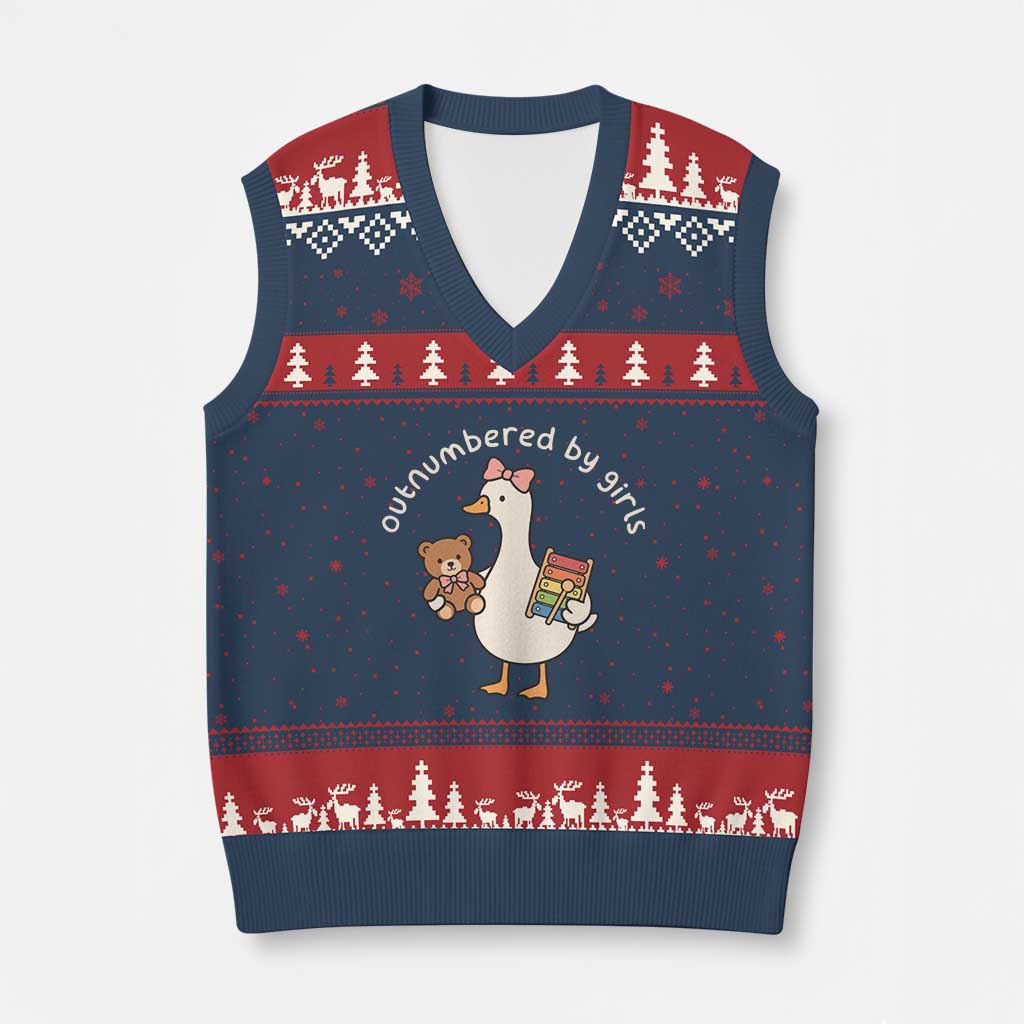 Outnumbered By Girls V-Neck Knit Sweater Vest Funny Girl Dad Goose TS11 Navy Red Print Your Wear