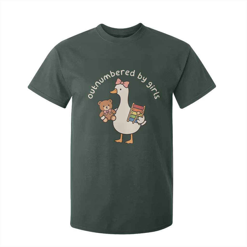 Outnumbered By Girls T Shirt For Kid Funny Girl Dad Goose TS11 Dark Forest Green Print Your Wear