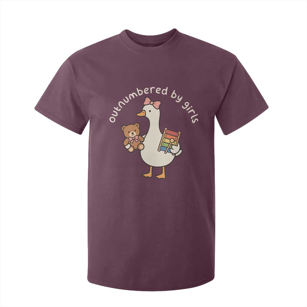 Outnumbered By Girls T Shirt For Kid Funny Girl Dad Goose TS11 Maroon Print Your Wear