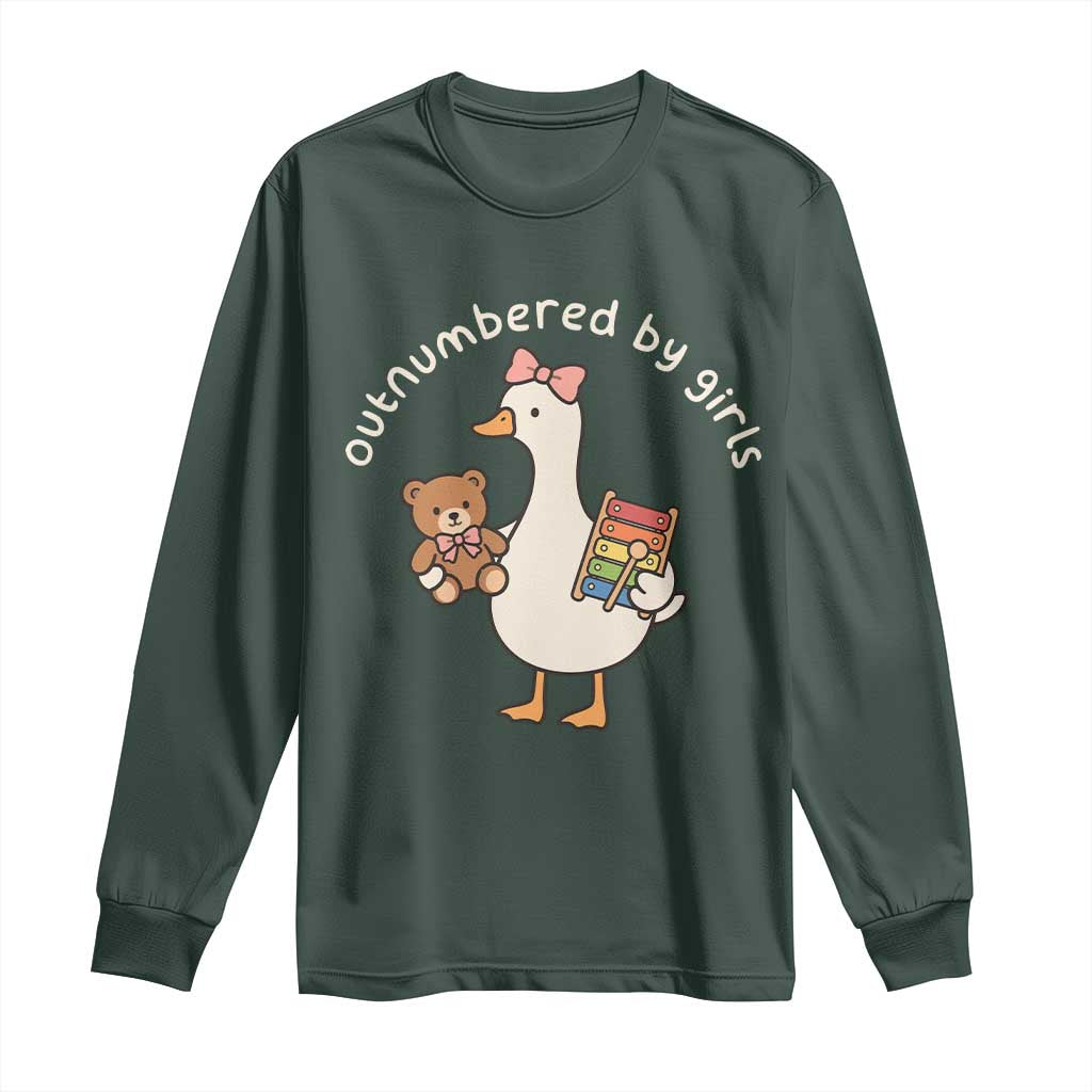 Outnumbered By Girls Long Sleeve Shirt Funny Girl Dad Goose TS11 Dark Forest Green Print Your Wear