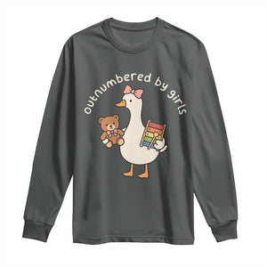 Outnumbered By Girls Long Sleeve Shirt Funny Girl Dad Goose TS11 Dark Heather Print Your Wear