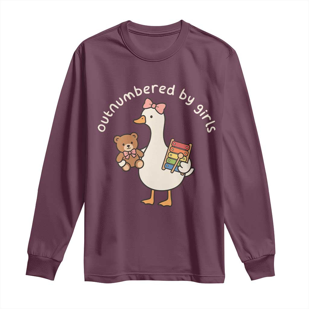 Outnumbered By Girls Long Sleeve Shirt Funny Girl Dad Goose TS11 Maroon Print Your Wear
