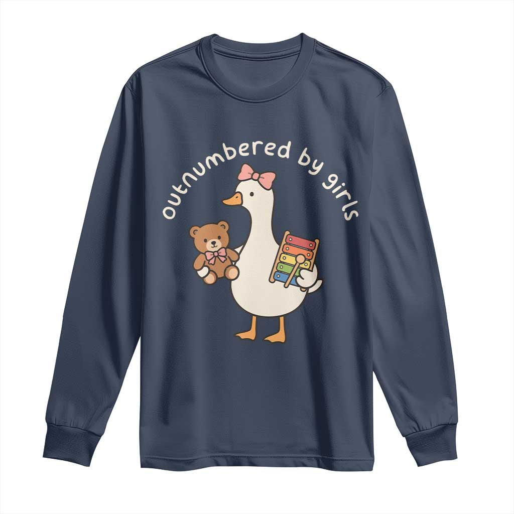 Outnumbered By Girls Long Sleeve Shirt Funny Girl Dad Goose TS11 Navy Print Your Wear