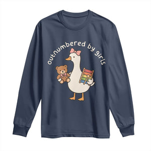 Outnumbered By Girls Long Sleeve Shirt Funny Girl Dad Goose TS11 Navy Print Your Wear