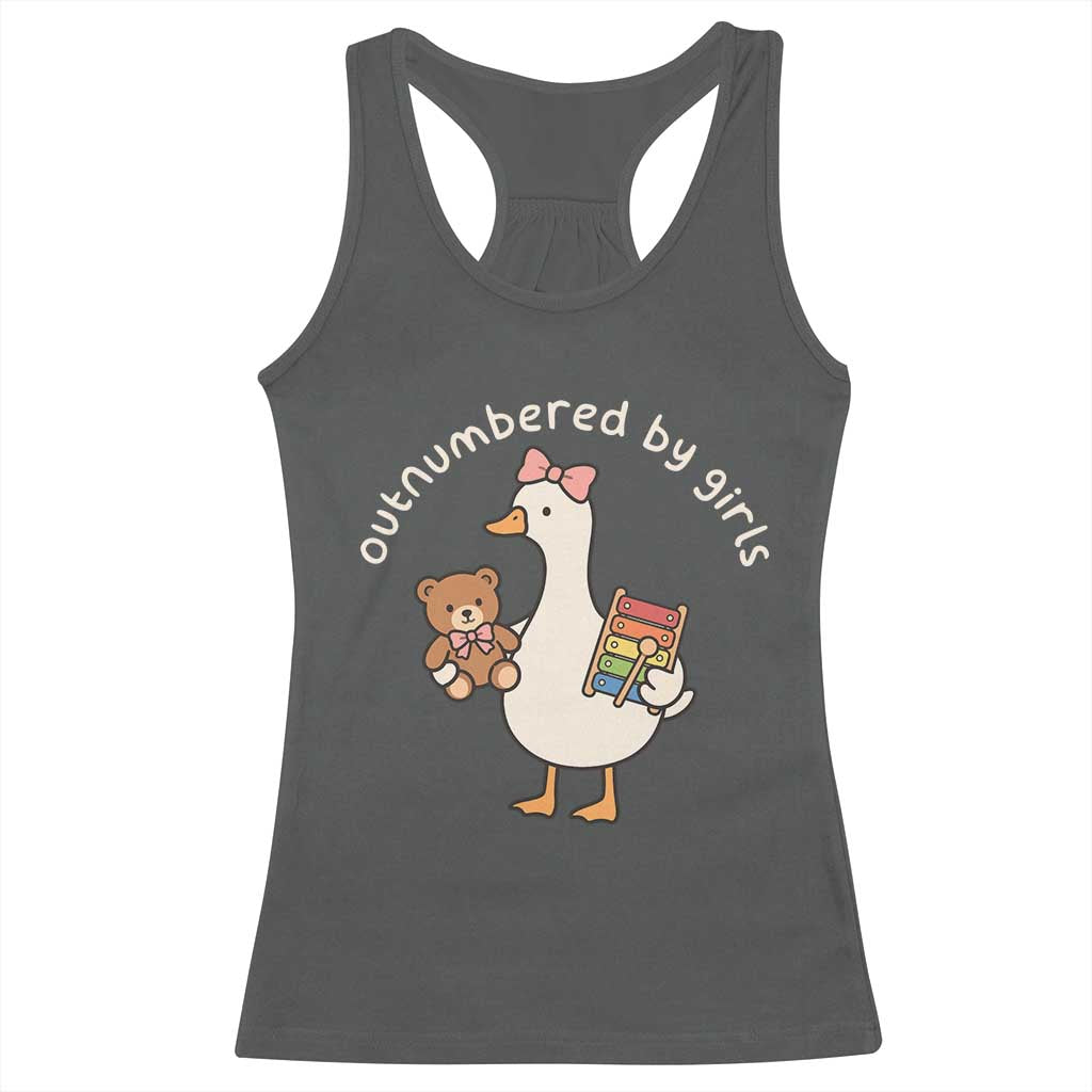 Outnumbered By Girls Racerback Tank Top Funny Girl Dad Goose TS11 Dark Heather Print Your Wear