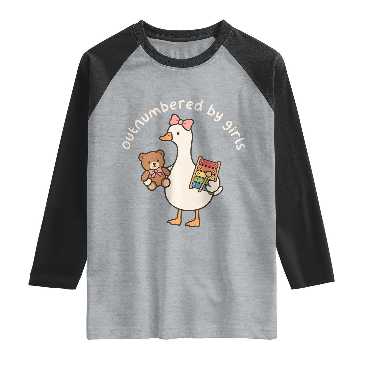 Outnumbered By Girls Raglan Shirt Funny Girl Dad Goose TS11 Heather Gray Black Print Your Wear