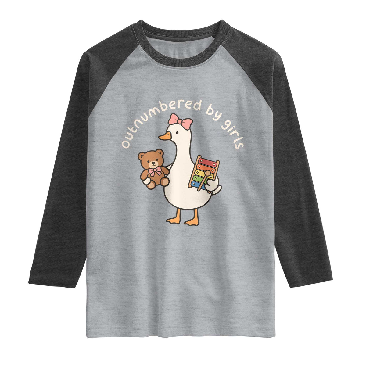 Outnumbered By Girls Raglan Shirt Funny Girl Dad Goose TS11 Heather Gray Heather Charcoal Print Your Wear