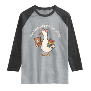 Outnumbered By Girls Raglan Shirt Funny Girl Dad Goose TS11 Heather Gray Heather Charcoal Print Your Wear