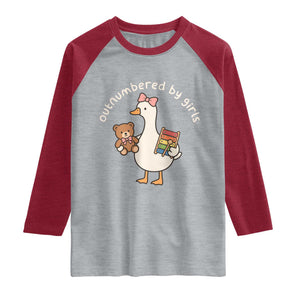 Outnumbered By Girls Raglan Shirt Funny Girl Dad Goose TS11 Heather Gray Heather Red Print Your Wear