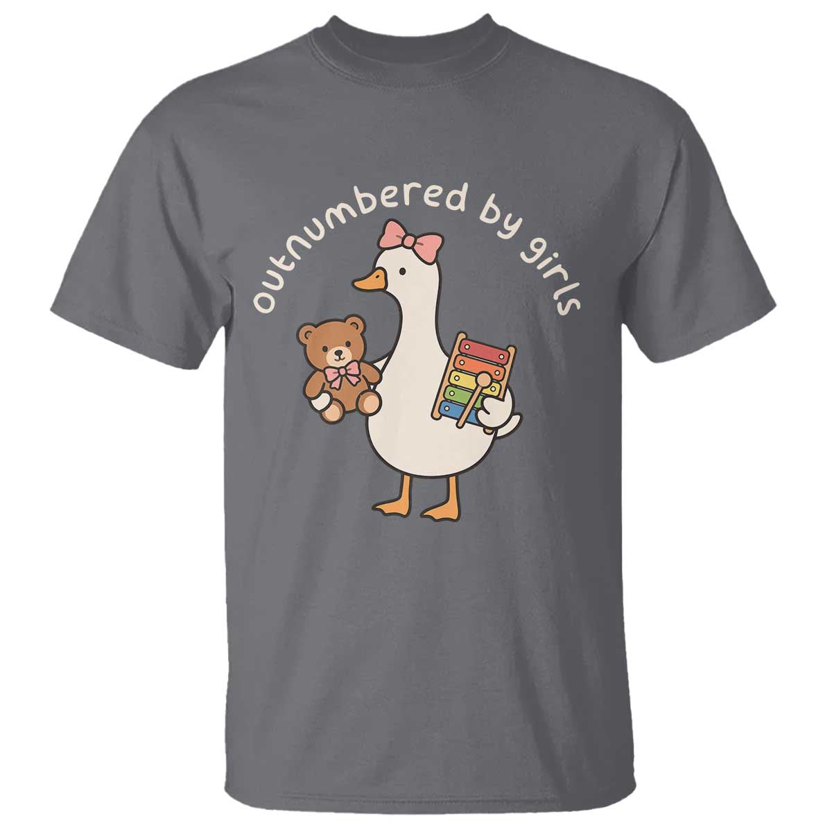 Outnumbered By Girls T Shirt Funny Girl Dad Goose TS11 Charcoal Print Your Wear