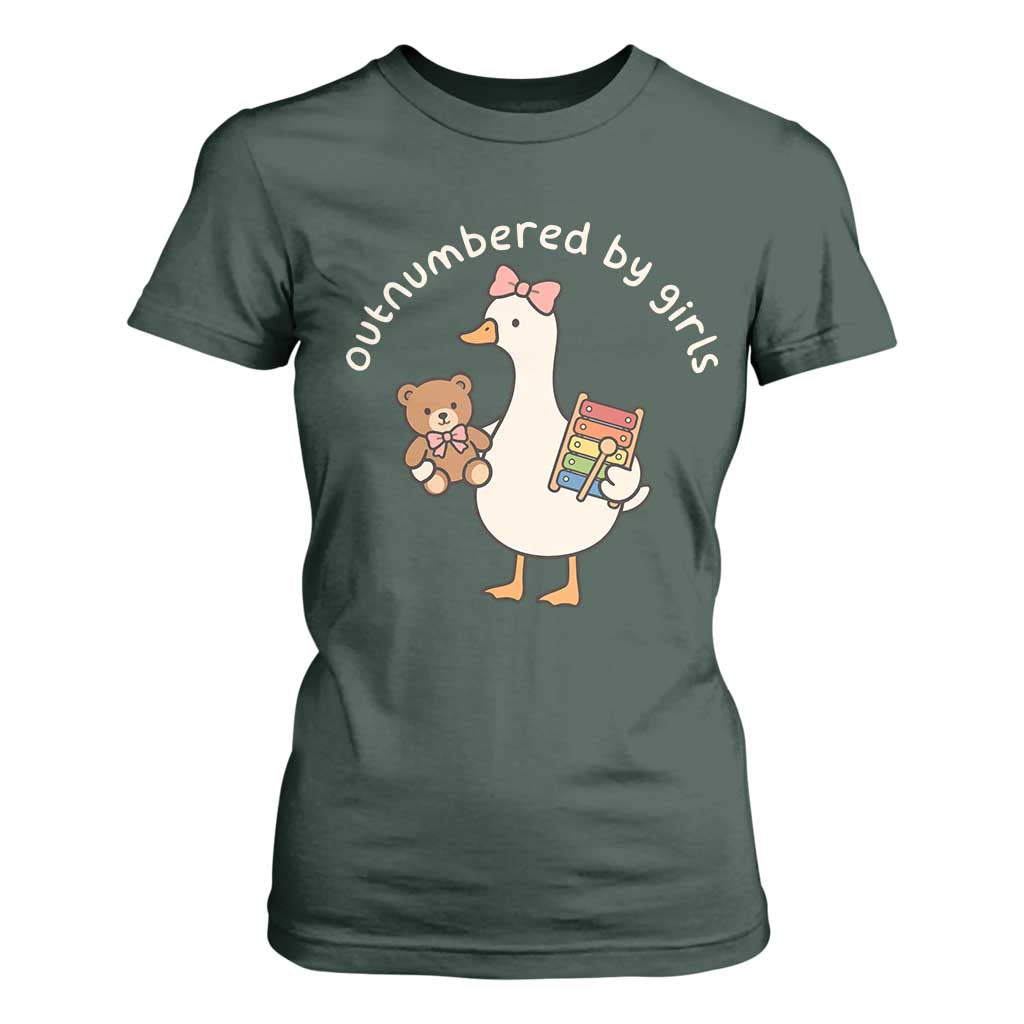 Outnumbered By Girls T Shirt For Women Funny Girl Dad Goose TS11 Dark Forest Green Print Your Wear