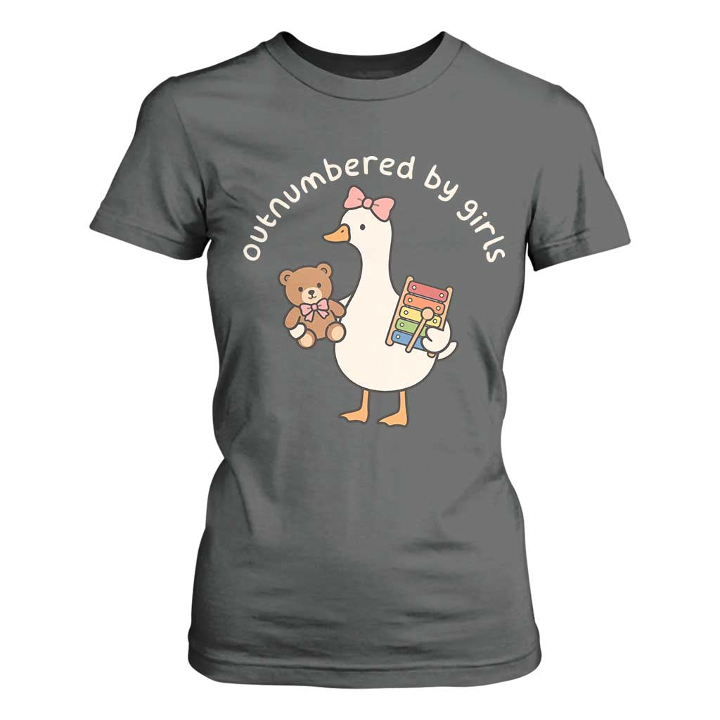 Outnumbered By Girls T Shirt For Women Funny Girl Dad Goose TS11 Dark Heather Print Your Wear