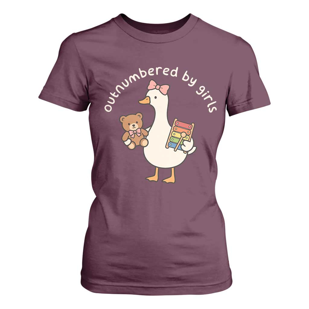 Outnumbered By Girls T Shirt For Women Funny Girl Dad Goose TS11 Maroon Print Your Wear