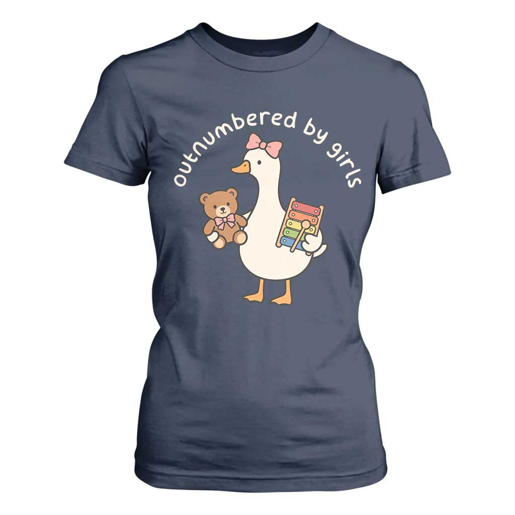 Outnumbered By Girls T Shirt For Women Funny Girl Dad Goose TS11 Navy Print Your Wear