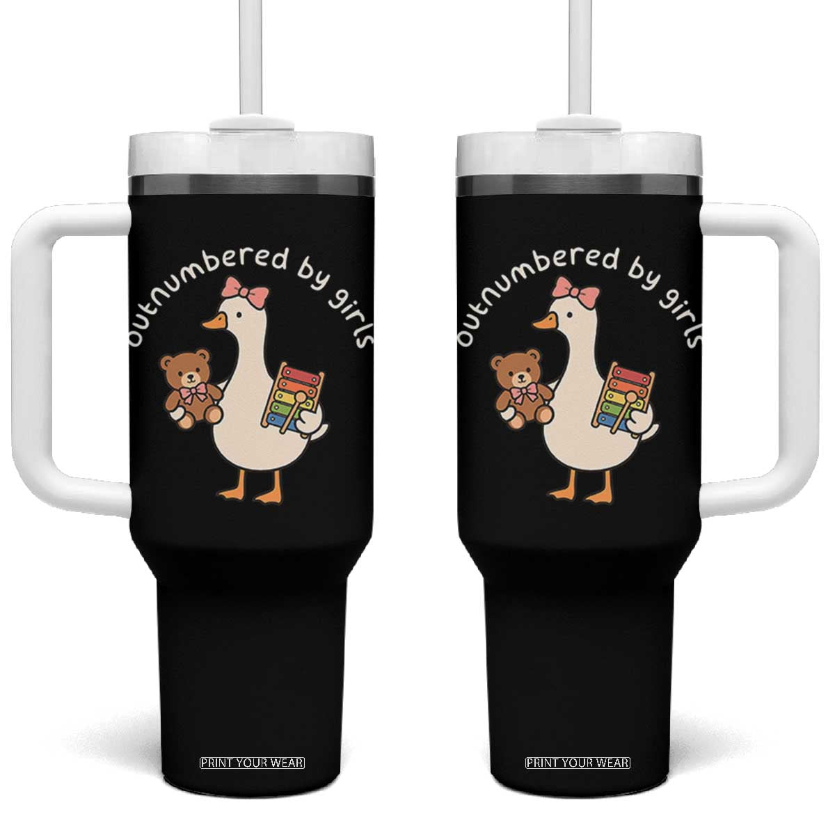 Outnumbered By Girls Tumbler With Handle Funny Girl Dad Goose TS11 One Size: 40 oz Black Print Your Wear