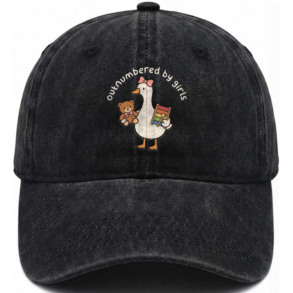Outnumbered By Girls Washed Cotton Baseball Cap Funny Girl Dad Goose TS11 Print Your Wear