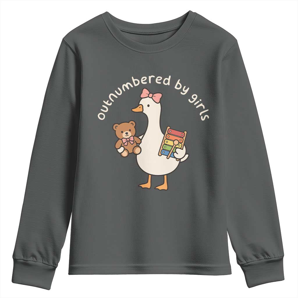 Outnumbered By Girls Youth Sweatshirt Funny Girl Dad Goose TS11 Dark Heather Print Your Wear