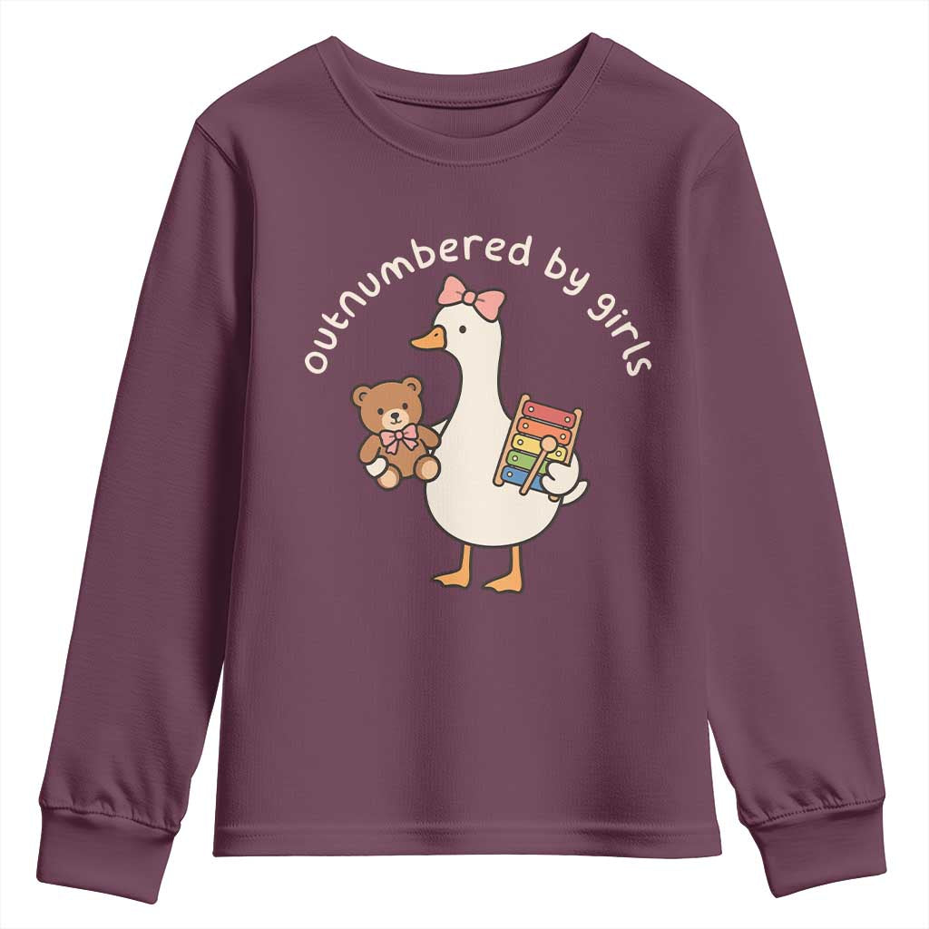Outnumbered By Girls Youth Sweatshirt Funny Girl Dad Goose TS11 Maroon Print Your Wear