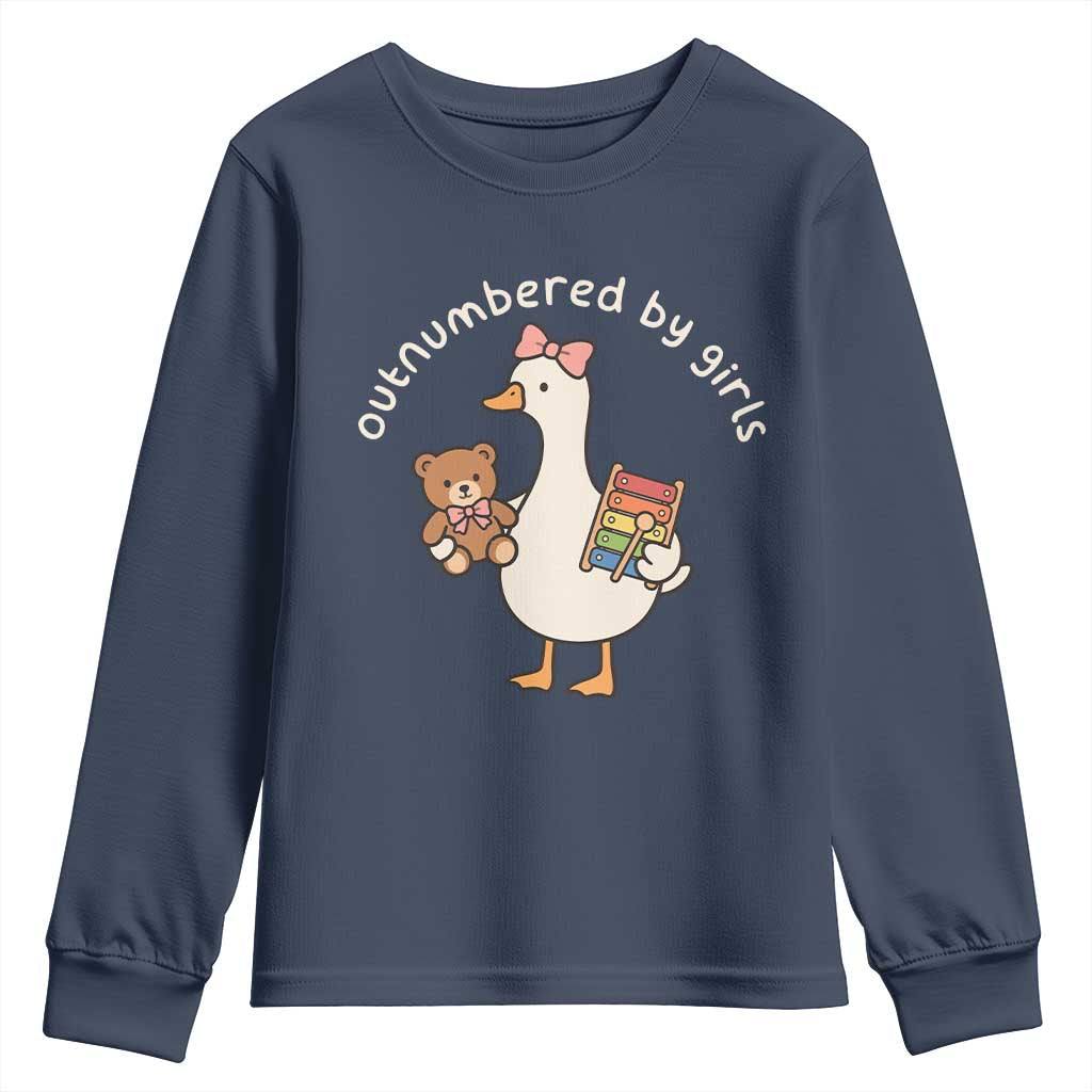Outnumbered By Girls Youth Sweatshirt Funny Girl Dad Goose TS11 Navy Print Your Wear