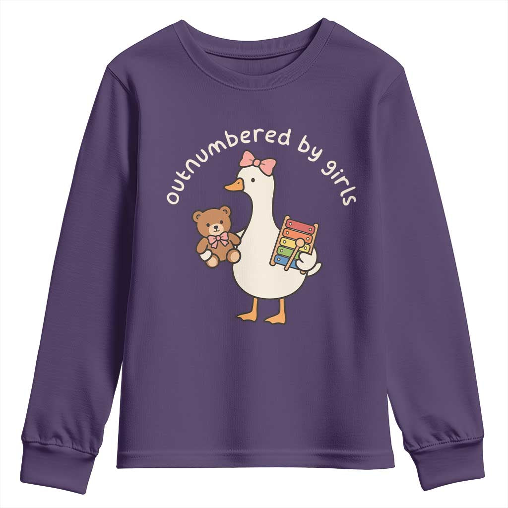 Outnumbered By Girls Youth Sweatshirt Funny Girl Dad Goose TS11 Purple Print Your Wear